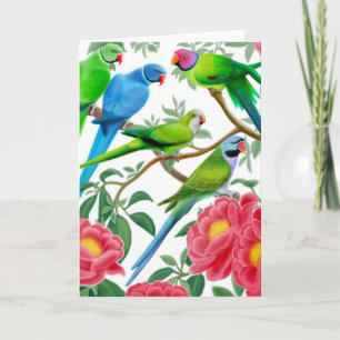 Tarjeta Parakeets y Peonies