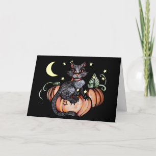 Tarjeta Parche de Calabaza de Gato Negro Luna