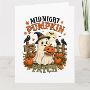 Tarjeta Parche de Calabaza Fantasma Halloween Medianoche