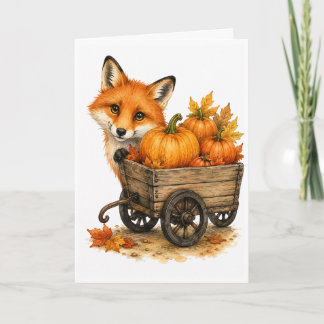 Tarjeta Parche de Calabaza Peekaboo Zorro Otoño Acuarela e