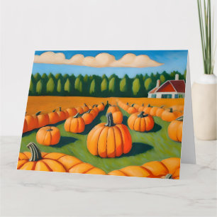 Tarjeta parche de calabazas con casa