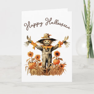 Tarjeta Parche de Calabazas de Halloween Espantapájaros Vi