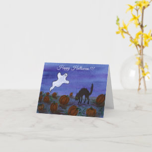 Tarjeta Parche de Calabazas Fantasma y Gato Negro