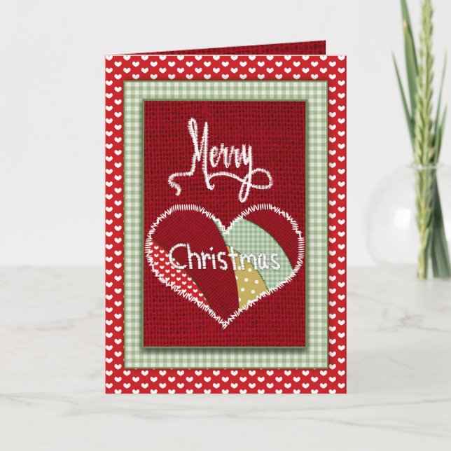 Tarjeta Parche de colcha de Navidad Corazón en estampado n (Anverso)