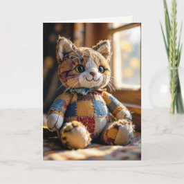 Tarjeta Parche de cumpleaños Quilt Cat en la ventana