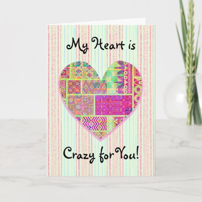 Tarjeta Parchwork Heart Crazy Quilt Sentimientos de amor (Anverso)