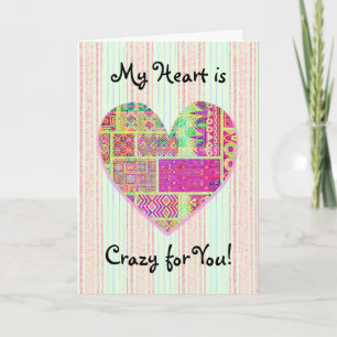 Tarjeta Parchwork Heart Crazy Quilt Sentimientos de amor