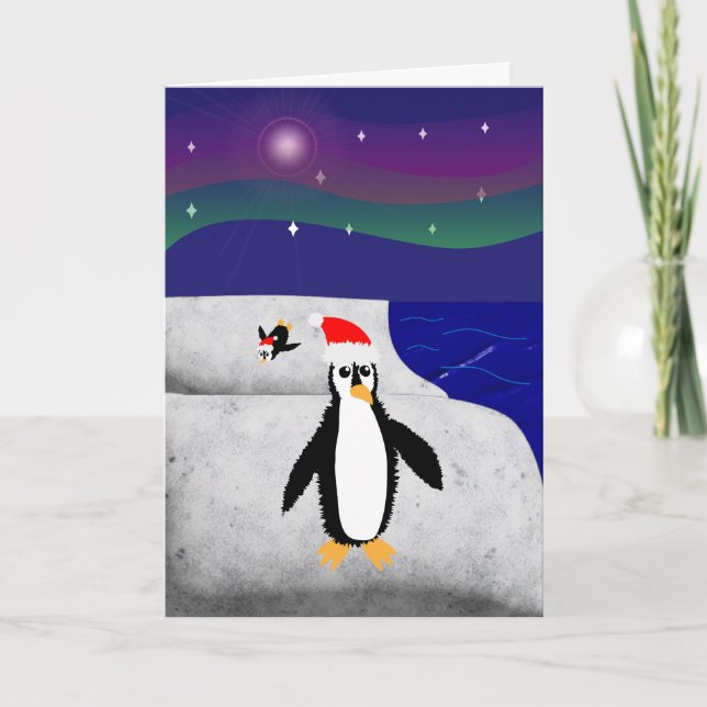 Tarjeta Pareciéndome a la Navidad como un pingüino (Anverso)