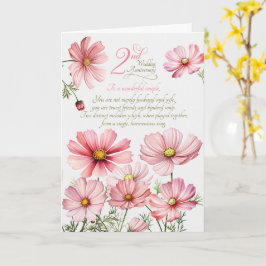 Tarjeta Pareja 2do Aniversario Sentimental Cosmos Rosa