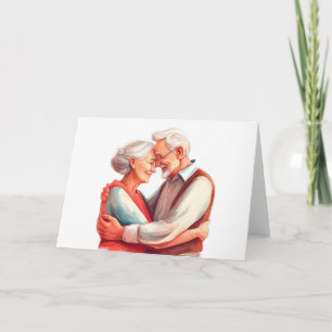 Tarjeta Pareja anciana abrazo romántico