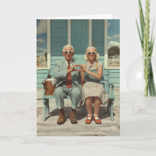 Tarjeta Pareja anciana vintage haciendo gesto de corazón