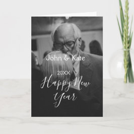 Tarjeta Pareja año nuevo foto nombre año blanco negro 