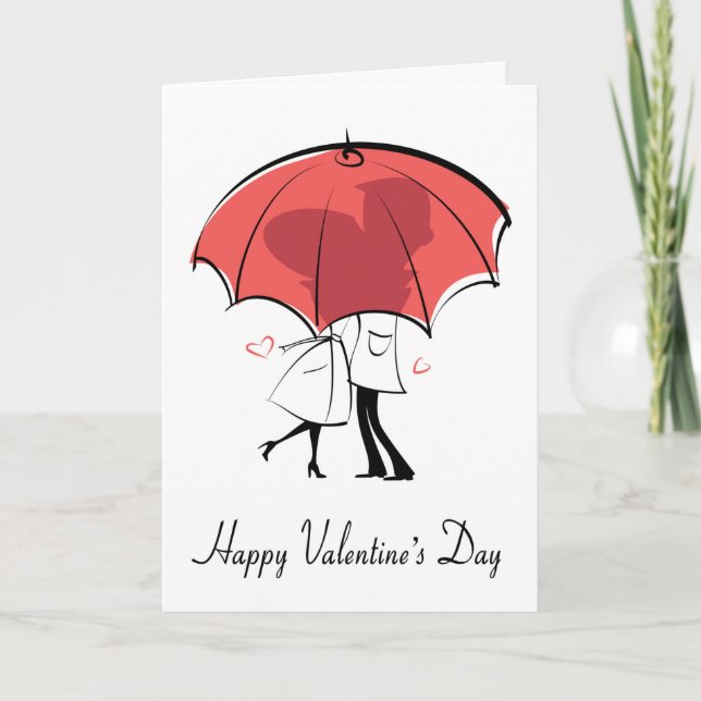 Tarjeta Pareja bajo el paraguas rojo para el Día de San Va (Anverso)