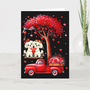 Tarjeta Pareja Bichon Frises Corazones de San Valentín Árb