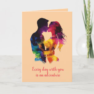 Tarjeta Pareja colorida enamorada Silhouette Beige