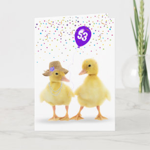 Tarjeta Pareja Cute Duck con globo de cumpleaños número 53