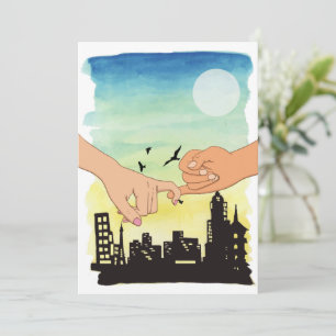 Tarjeta Pareja de acuarela promete vista del paisaje urban