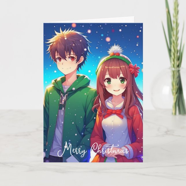 Tarjeta Pareja de Anime Adorable | Feliz Navidad de Nuestr (Anverso)