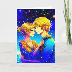 Tarjeta Pareja de Anime en una Noche Romántica Día de San 