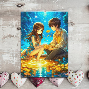 Tarjeta Pareja de anime romántico del día de San Valentín