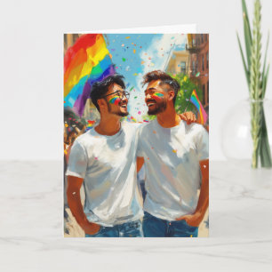 Tarjeta Pareja de arcoíris cariñosa
