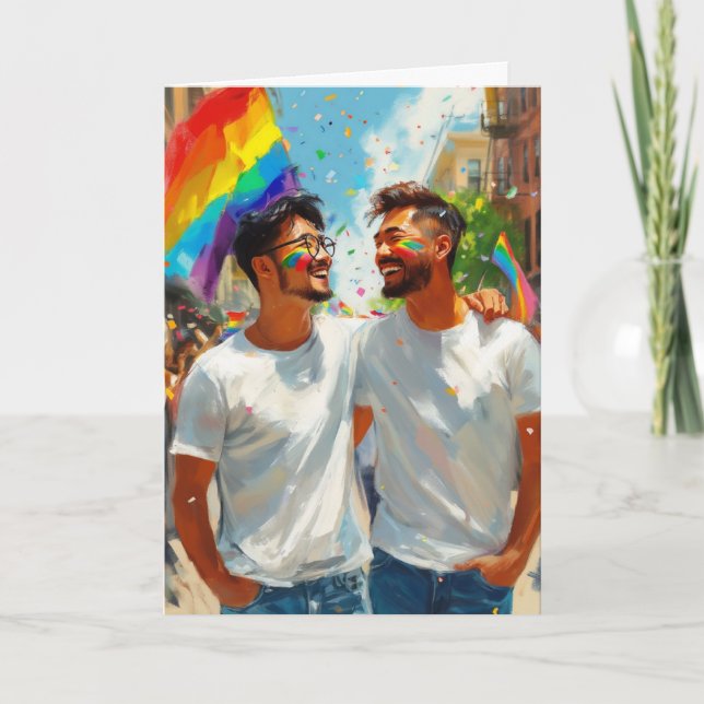 Tarjeta Pareja de arcoíris cariñosa (Anverso)