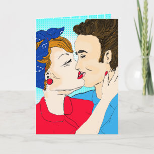 Tarjeta Pareja de arte retro dibujada a mano