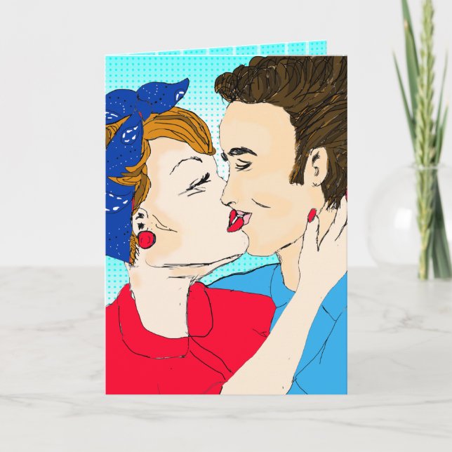 Tarjeta Pareja de Arte Retro Dibujado a Mano (Anverso)