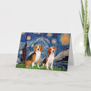 Tarjeta Pareja de Beagles - Noche Estrellada