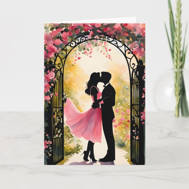 Tarjeta Pareja de Besos en el Valentín del Jardín (Anverso)