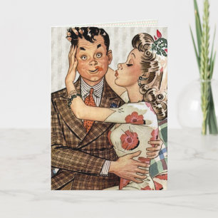 Tarjeta Pareja de besos retro de los años 1940