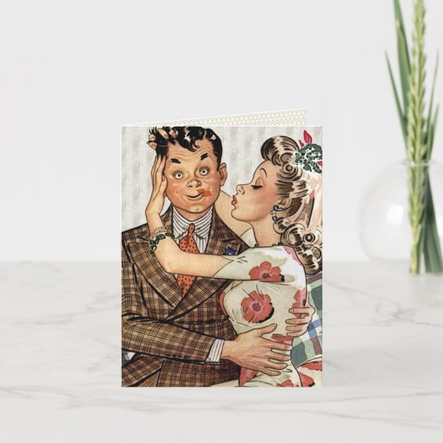 Tarjeta Pareja de besos retro de los años 40 (Anverso)