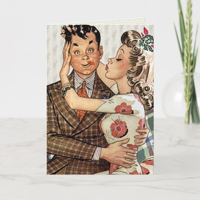 Tarjeta Pareja de besos retro de los años 40 (Anverso)