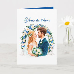 Tarjeta Pareja de boda azul linda personalizable 