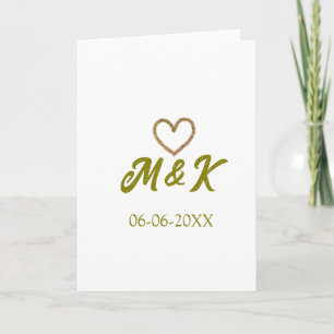 Tarjeta Pareja de boda corazón dorado letra nombre moderna