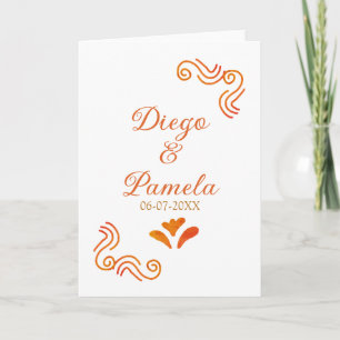 Tarjeta pareja de boda española rústica amarilla naranja n