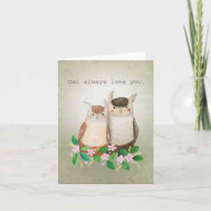 Tarjeta Pareja de búho de Woodland Animal Pun Funny Love