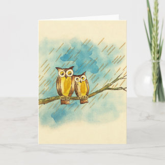 Tarjeta Pareja de búhos amorosos con acuarela vintage