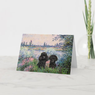 Tarjeta Pareja de caniches (negros) - A orillas del Sena