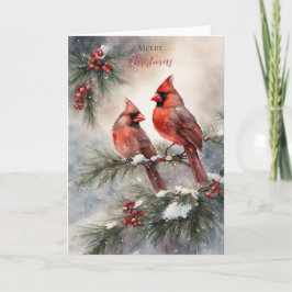 Tarjeta Pareja de cardenales acuarela de vacaciones