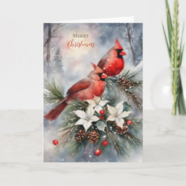 Tarjeta Pareja de cardenales acuarela de vacaciones