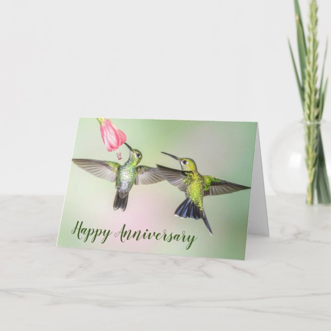 Tarjeta Pareja de Colibríes Feliz Aniversario Personalizad (Anverso)