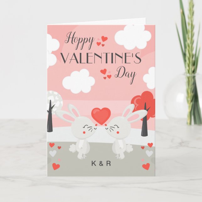 Tarjeta Pareja de conejos románticos día de San Valentín (Anverso)