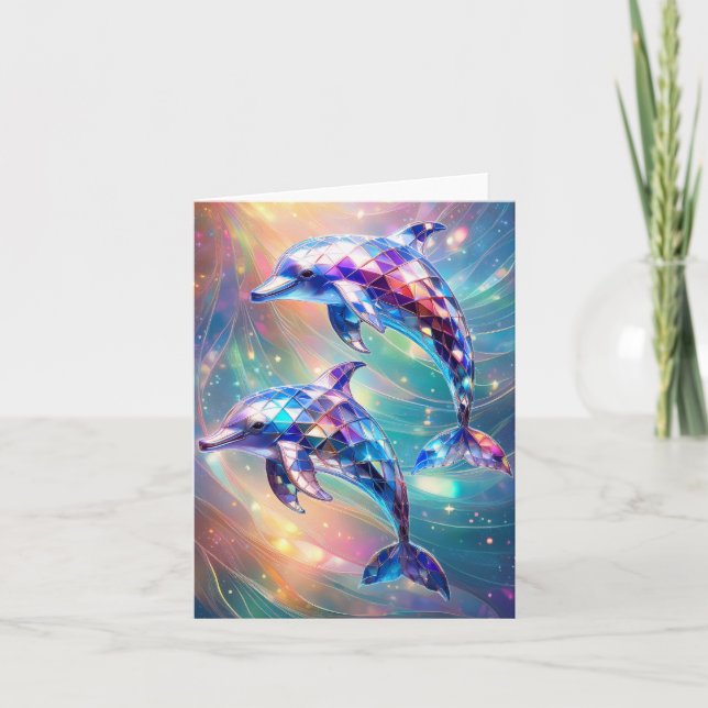 Tarjeta Pareja de delfines de cristal (Anverso)