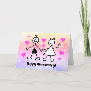 Tarjeta Pareja de dibujos animados lindos feliz aniversari
