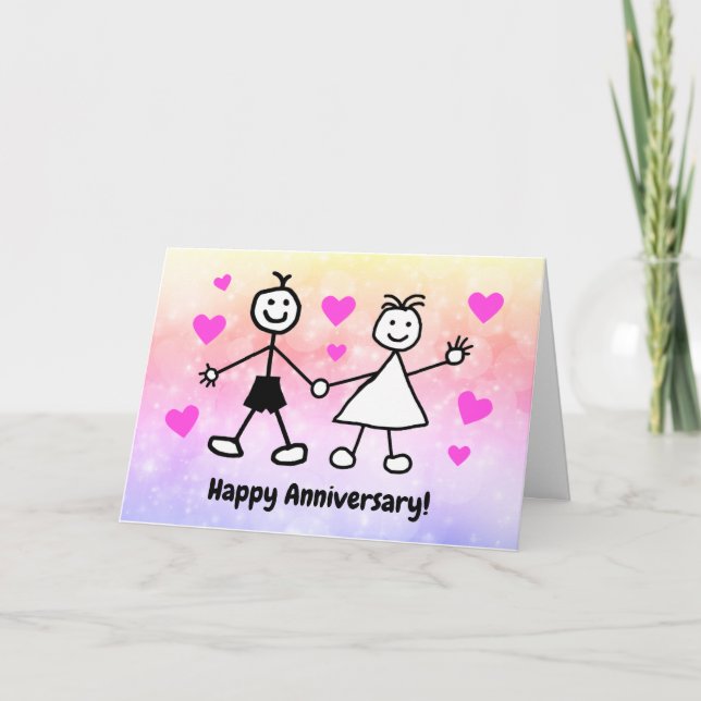 Tarjeta Pareja de dibujos animados lindos feliz aniversari (Anverso)