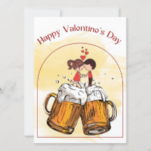 Pareja de enamorados beben cerveza Feliz día de Sa