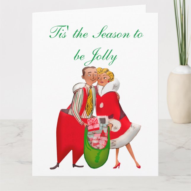 Tarjeta Pareja de época de 1950 con saco de regalo para Na (Anverso)