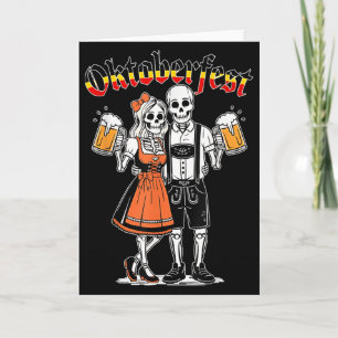 Tarjeta Pareja de Esqueleto Divertida Pretzel Cerveza Fies