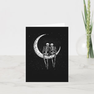 Tarjeta Pareja De Esqueleto En La Luna Diversión Halloween